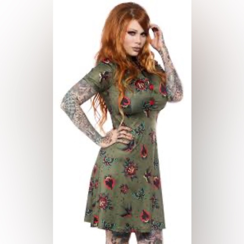 Sourpuss Rosie dress/Tattoo sparrow print
